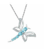 Sterling Silver Round Lab-Created Blue Topaz Dragonfly Bug Pendant 1 Cttw - £127.80 GBP