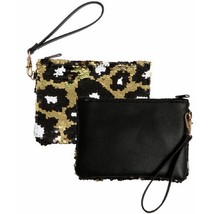 CLAIRE Black and Gold Leopard Print Double sided Wristlet and ID Holder ... - £10.30 GBP