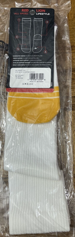 Red Lion All Sport Lifestyle Socks Yellow/White Size Medium-New-SHIPS N 24 HR