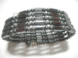 MAGNETIC Hematite Jewelry Black Colored Beads Necklace Bracelet Adjustable Wrap - £10.27 GBP