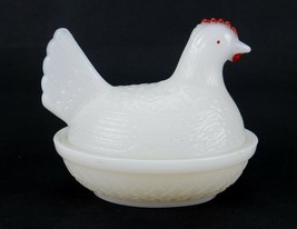 Vintage Indiana Glass Covered Candy Dish, Milk Glass, Hen Sitting On Nest - £7.77 GBP