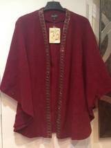 Women&#39;s Church Winter Embellished Wool CAPE Bordeaux OSFA ruana,wrap one Size - £93.15 GBP