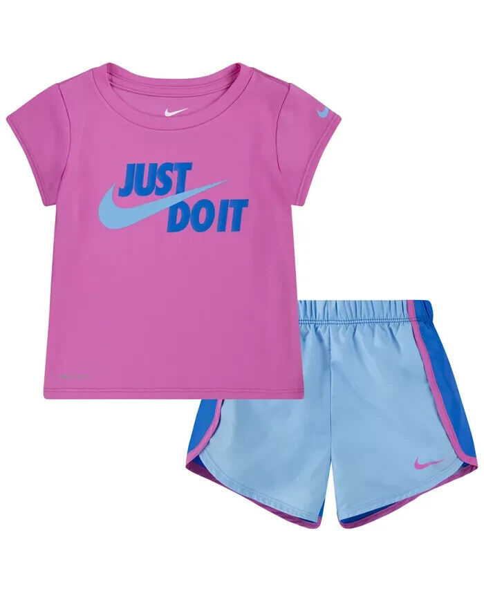 NIKE Toddler Girls Dri-FIT Short Sleeve Tee and Shorts Set 2T  AQUARIUS BLUE - $28.04