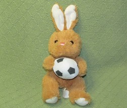 Hug Fun Soccer Ball Bunny Plush Stuffed Animal 7&quot; Tan Rabbit Sports Toy Lovie - £3.51 GBP