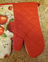 Oven Mitts, Set of 2, Red Apple Blossom design, Large 13", Cotton Kitchen Linens image 3