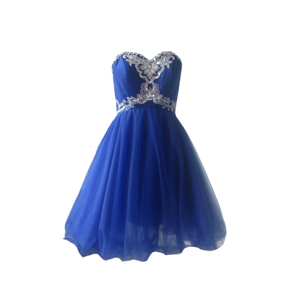Kivary Women's Short A Line Crystals Beaded Corset Tulle Prom Dresses Royal Blue