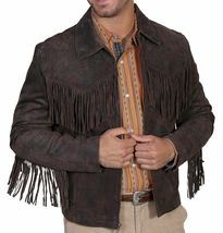 Men&#39;s Western Wear 100% Suede Leather Jacket Handmade Fringed Cowboy Sty... - $68.97+
