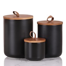 Black Ceramic Kitchen Canisters Set, Oatmeal, Coffee, Flour, Dry Food Storage Sp - $64.99