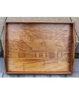 House Of Lloyd Wood Tray With Handles Etched Winter Snowy Scene With Cab... - £7.56 GBP