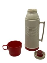 VTG Lunch Thermos Vacuum Insulated Pint Mug w/ Cup Beige &amp; Red Model 2202 - £13.55 GBP