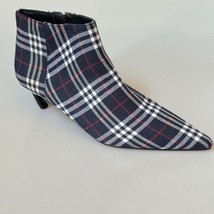 ZARA TRAFALUC Boots Blue White Red Textile Plaid Pointed Toe Ankle Booties - $31.49
