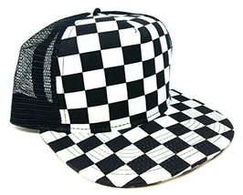 Dweebzilla Black &amp; White Checkered Print Flat Bill Adjustable Snapback H... - £10.73 GBP+