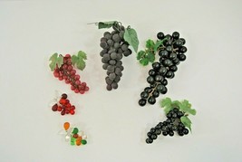 Decorative Grapes Lot of 6 Bunches Fake Fruit Plastic &amp; Glass Red Purple Wine - £23.11 GBP
