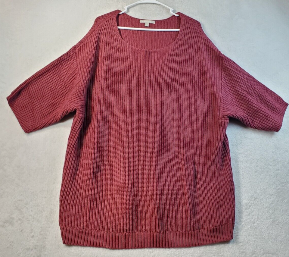 Women Within Sweater Womens 1X Maroon Knit Cotton Short Sleeve Round Nec... - $11.27