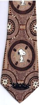 Snoopy Necktie United Features Peanuts Dog in Circles on Brown Floral Polyester - £17.04 GBP