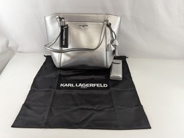 Karl Lagerfeld Iris Hermine Leather Tote Bag Purse Satchel Crossbody Sil... - £61.50 GBP