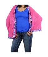 Origami Trim Button Shawl Shrug Wrap Pink with Royal Blue Flamingo Trim - $33.61 CAD