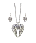 Crystal Angel Wings Pendant Necklace and Earrings Set White Gold - £13.40 GBP