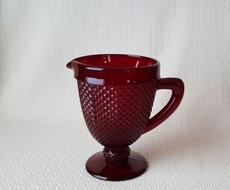 Ivima Diamond Point Ruby Red 8&quot; Footed Pitcher Portugal - £27.36 GBP