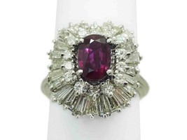 4.46ct tw Natural Ruby &amp; Diamond Halo Cocktail Ring 14k White Gold Size 6.75 - £6,863.71 GBP