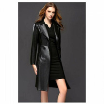 BLACK Women Handmade Halloween Lambskin Leather Trench Coat Stylish Formal Wear - £123.30 GBP