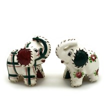 Vintage Ceramic Standing 2 1/2&quot; Tall Elephants One With Rose Pattern Other Plaid - £11.70 GBP