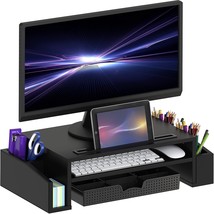 Desk Monitor Stand Riser With Adjustable Organizer Tray, Black - £45.55 GBP