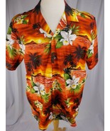 Favant Mens Hawaiian Shirt SZ M Short Sleeve Red Sky Hibiscus Coconut Bu... - £14.93 GBP