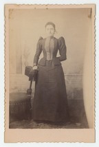Antique Circa 1880s Cabinet Card Lovely Woman in Stunning Victorian Dress - £7.47 GBP
