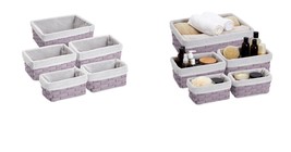 3 Sizes 5 Pack Wicker Nesting Baskets with Cloth Lining for Shelves, Lavender - £64.33 GBP