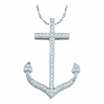 10kt White Gold Womens Round Diamond Anchor Nautical Pendant 1/6 Cttw - £209.80 GBP