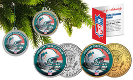 Miami Dolphins Colorized Jfk Half Dollar 2-Coin Set Nfl Christmas Tree Ornaments - £11.17 GBP