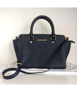 Michael Kors Selma Medium Navy Leather Satchel Handbag with Shoulder Str... - $255.91 CAD