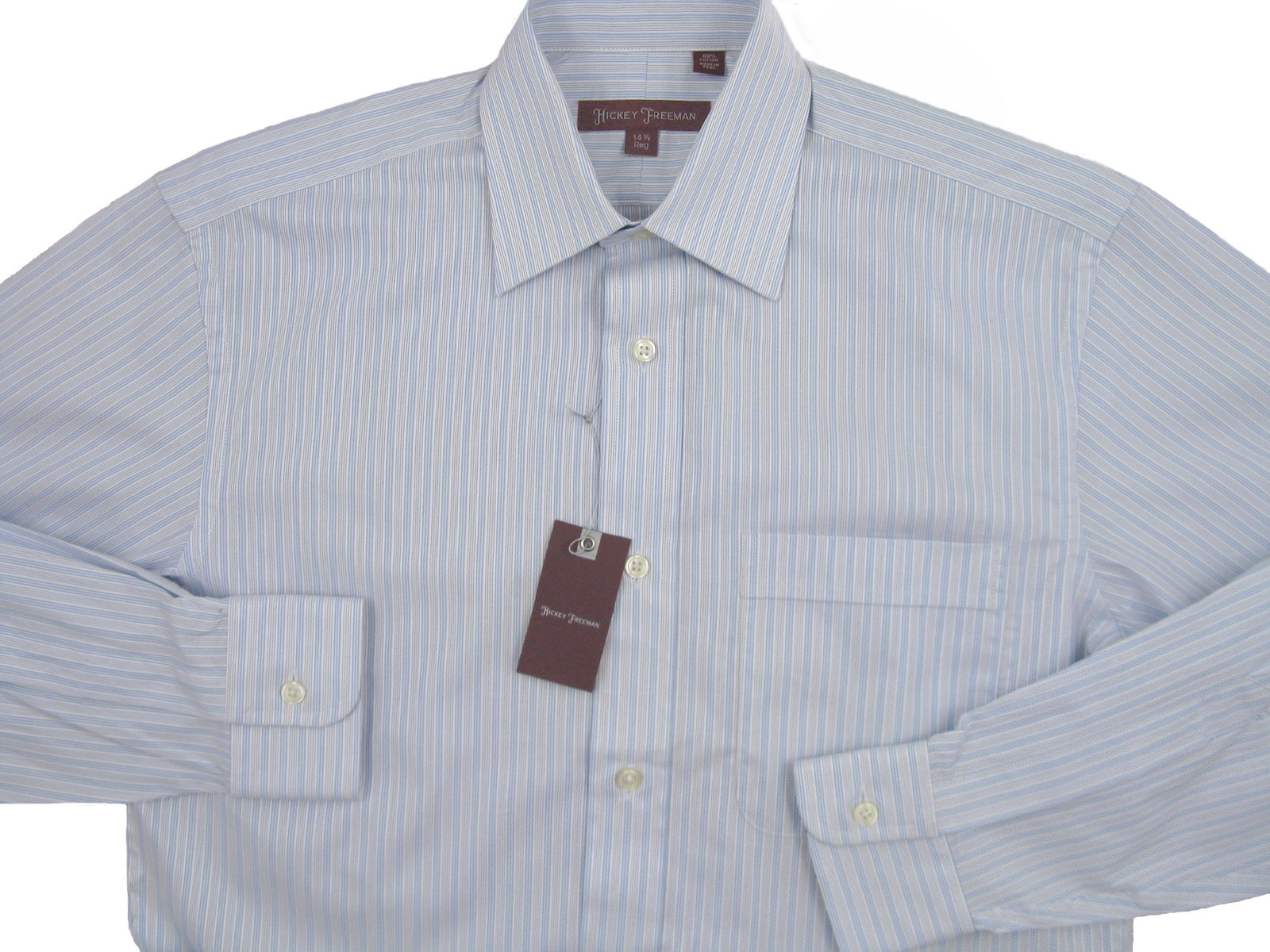 NEW $195 Hickey Freeman Dress Shirt! 14.5 34  White, Blue &amp; Black Stripes - $79.99