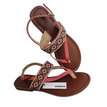Sonoma Renn Rose Thong Sandals 9 Tribal Beaded Coral Pink Orange Brown Flats - £15.92 GBP