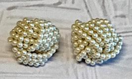 Vintage Braided Faux White Pearl Cluster Pierced Earrings 1 Inch Diameter - £8.70 GBP