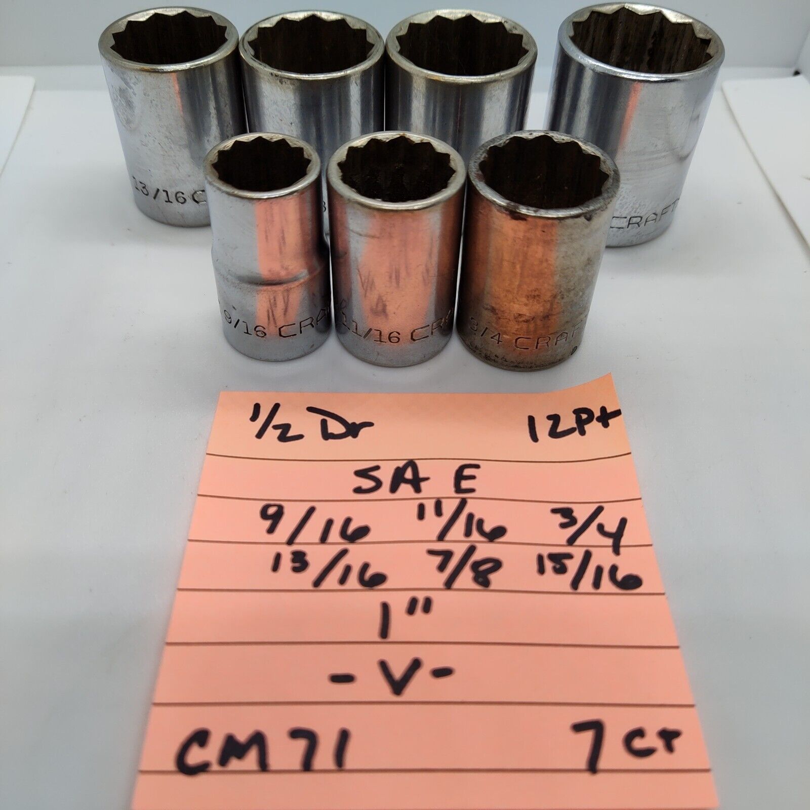 (7) Craftsman 1/2&quot; Dr V Series 12 Pt Sockets - 1&quot; to 9/16&quot; SAE Vtg - $29.98