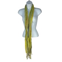 Handwoven Yellow &amp; Green Lightweight Scarf With Fringe Details - $11.57