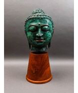 Southeast Asian Thai Large Lifesize Bronze Head Of Buddha On Wood Base S... - $5,510.61 CAD
