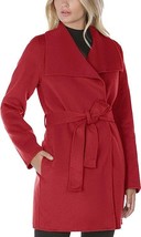 NEW Tahari Women Deep Red Wing Collar Belted Mid-Length Wool Wrap Coat J... - £84.36 GBP