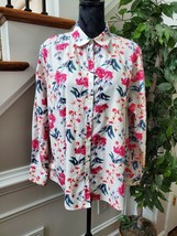 Land&#39;s End Women White Floral 100%Wool Long Sleeve Collared Button Down Shirt 18 - $26.00