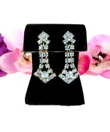 Light BLUE RHINESTONE EARRINGS Vintage Dangle Screw Back Silvertone Drop... - $15.83