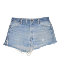 Vintage Wrangler Shorts Womens 34 Jean Cut Off Medium Wash Denim Fringe USA Made - £18.48 GBP