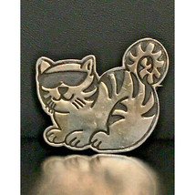 Cute Efs 925 Sterling Silver &amp; Niello Kitty Cat Brooch Sky - $45.05