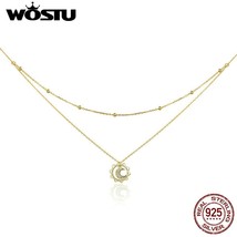WOSTU Hot Sale 100% 925 Sterling Silver &amp; Gold Color Moon In Sun Pendant Necklac - £19.79 GBP