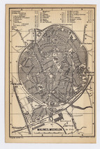 1885 Antique City Map Of Mechelen / Malines /MECHLIN / Belgium - £22.60 GBP