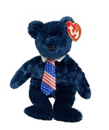 TY BEANIE BABIES “POPS&quot; THE BEAR Blue Star And Striped Tie Patriotic Ame... - €6,86 EUR