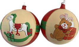 2 De Carlini Blown Glass Hand Painted Christmas Ball Ornaments Bear Horse Italy - £27.42 GBP