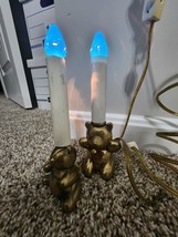 Vintage Solid Brass 2 Teddy Bears Candle Kids Night Light, Tested &amp; Work... - $22.00