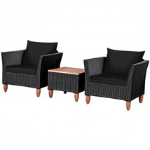 Patio Rattan Furniture Set 3 Pieces Outdoor -Black - £269.98 GBP